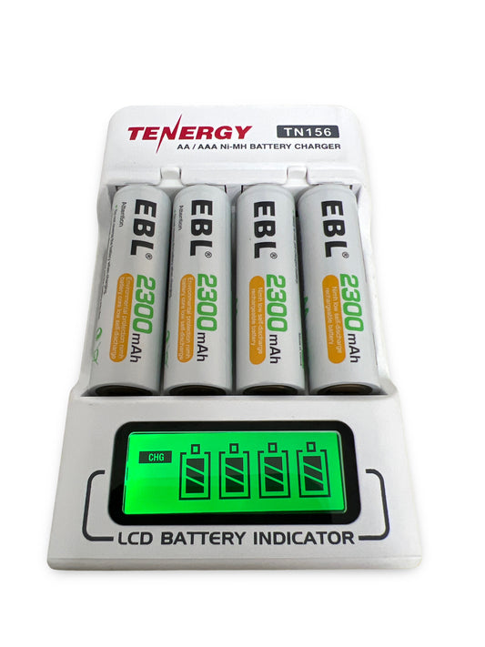 Tenergy TN156 AA/AAA Ni-MH Battery Charger with LCD Indicator and 4 EBL 2300mAh Rechargeable AA Batteries