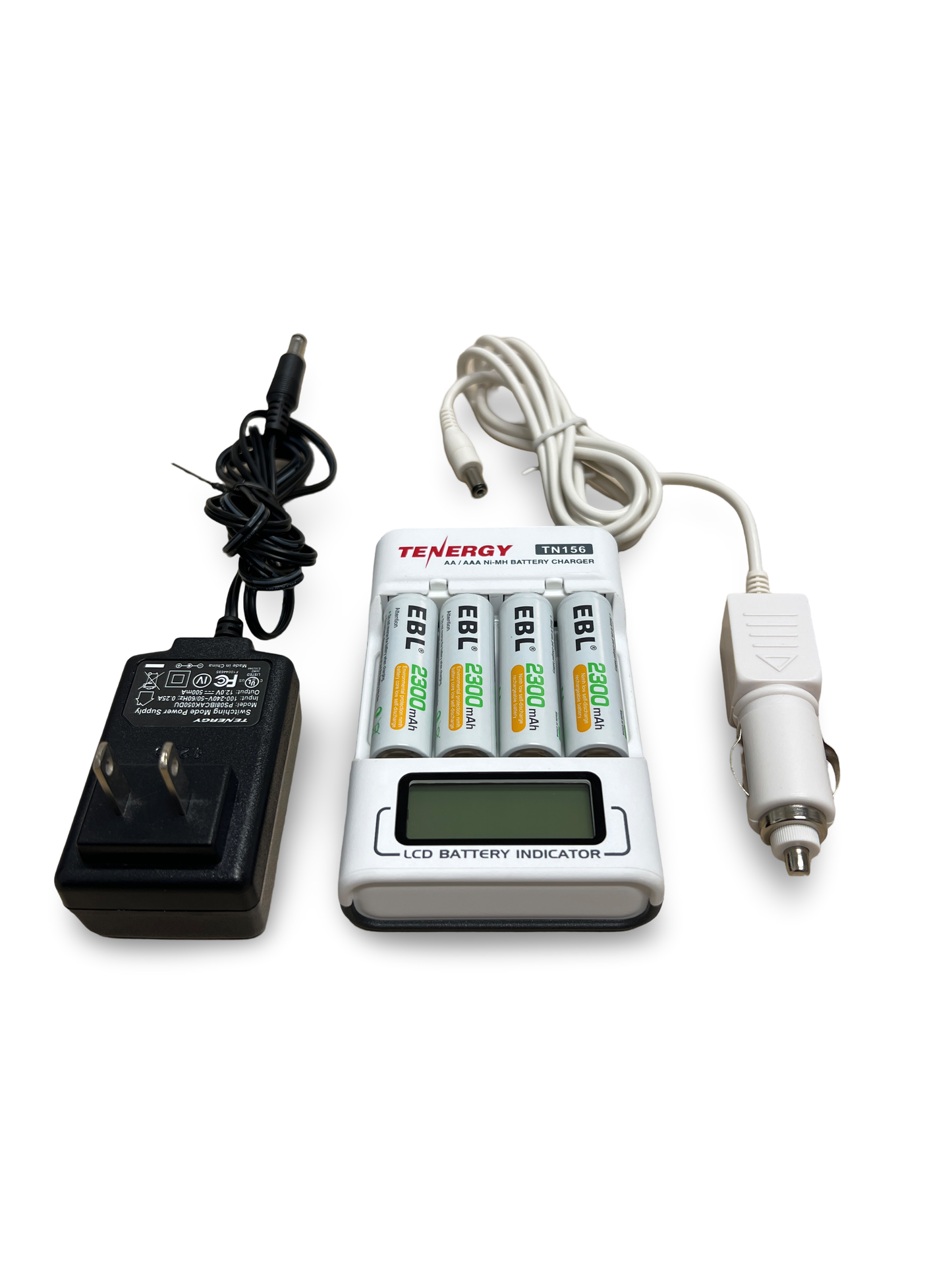 Tenergy TN156 AA/AAA Ni-MH Battery Charger with LCD Indicator and 4 EBL 2300mAh Rechargeable AA Batteries
