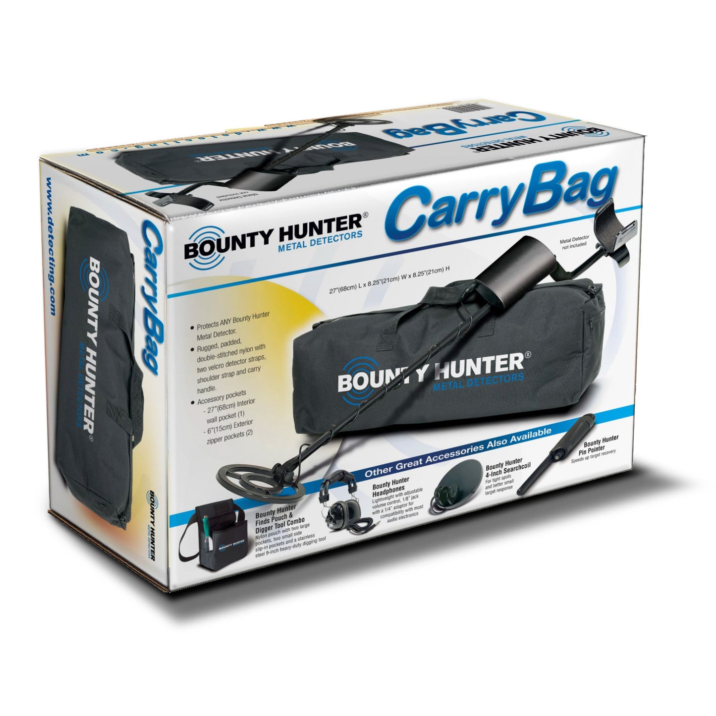 Bounty Hunter Metal Detector Carry Bag with durable padded construction, zippered closure, and adjustable shoulder strap, designed for storing and transporting metal detectors and accessories securely.