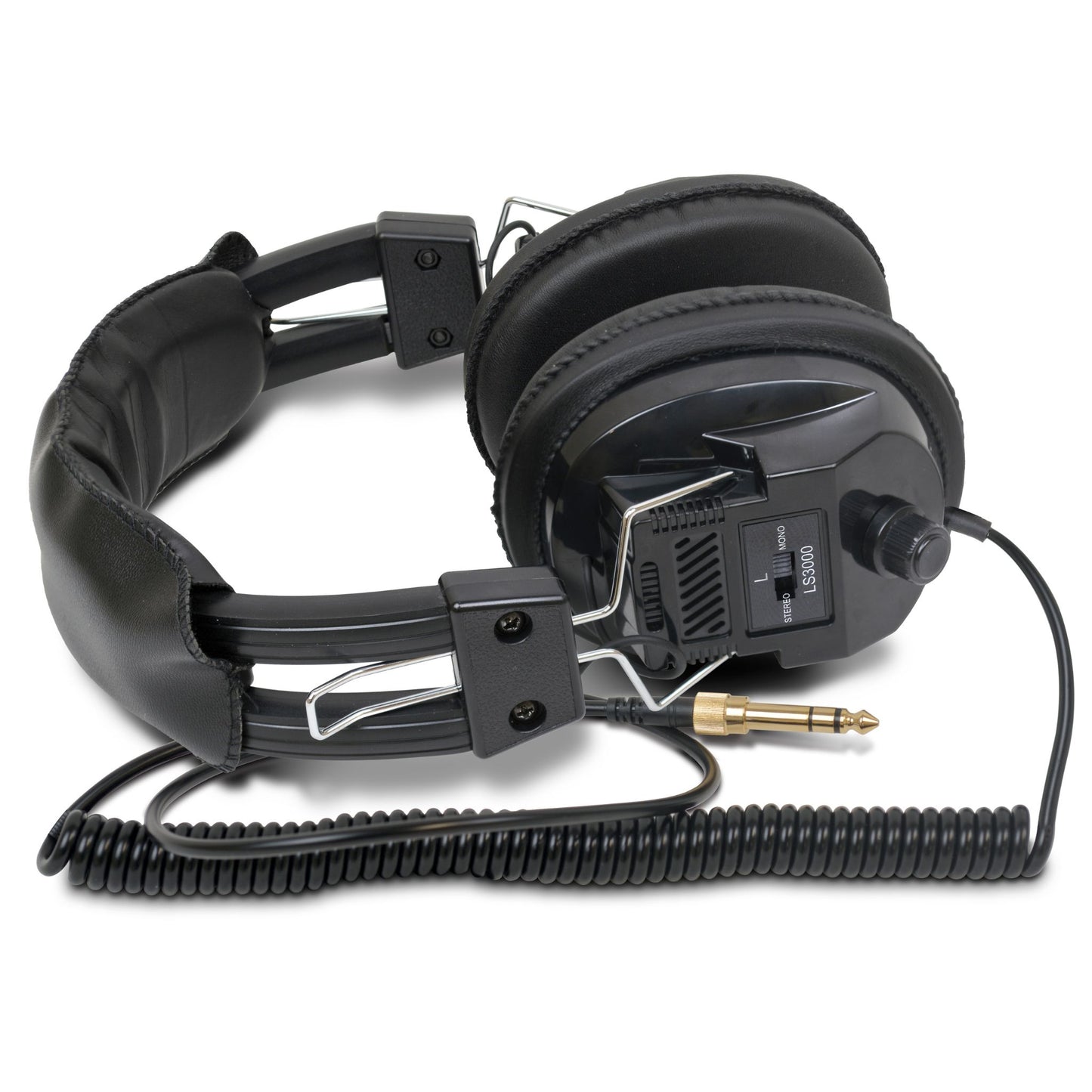 Labsonic LS3000 Stereo Headphones with switchable stereo-to-mono function, cushioned ear cups, adjustable headband, and a standard 3.5mm plug, designed for metal detecting but also suitable for other audio applications.