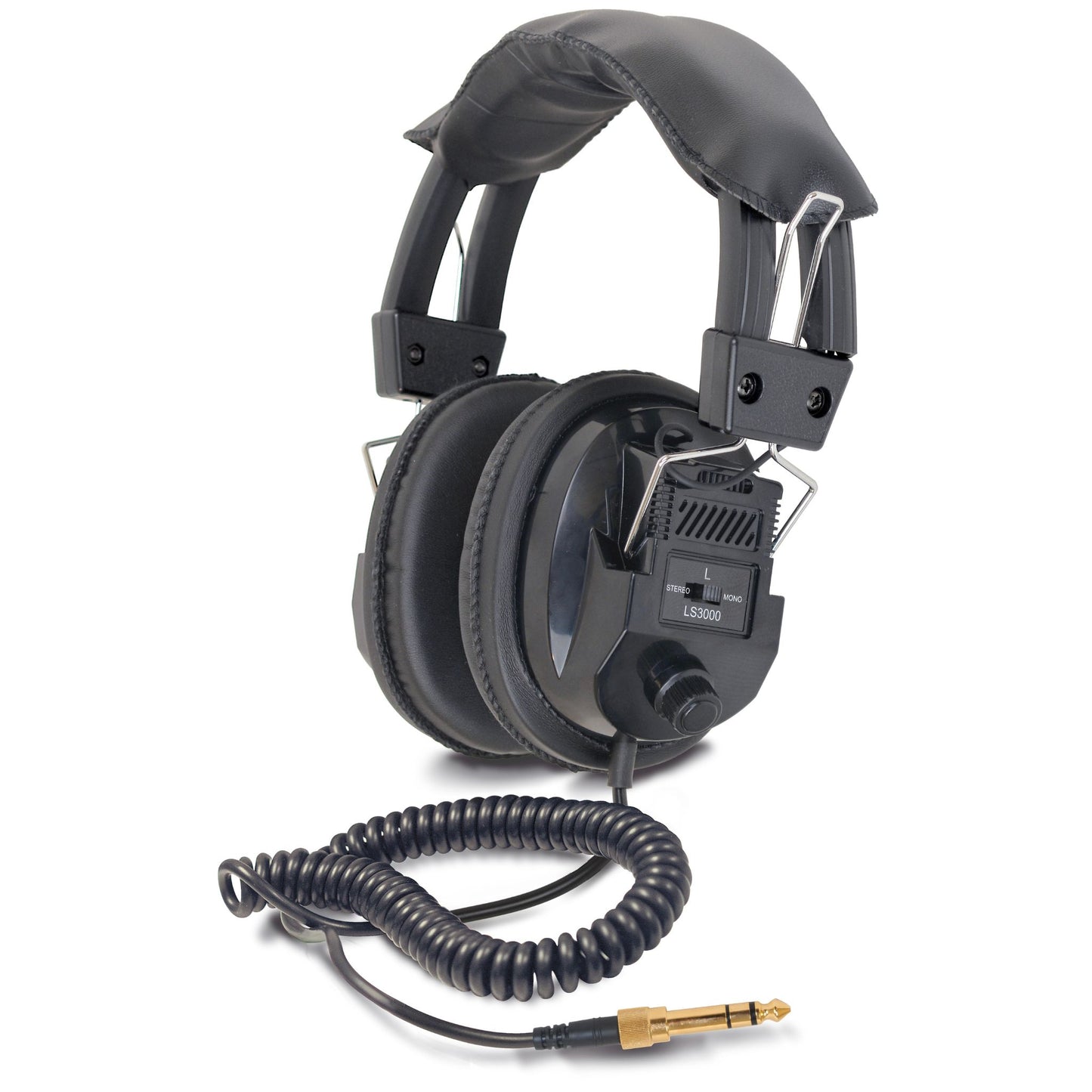 Labsonic LS3000 Stereo Headphones with switchable stereo-to-mono function, cushioned ear cups, adjustable headband, and a standard 3.5mm plug, designed for metal detecting but also suitable for other audio applications.