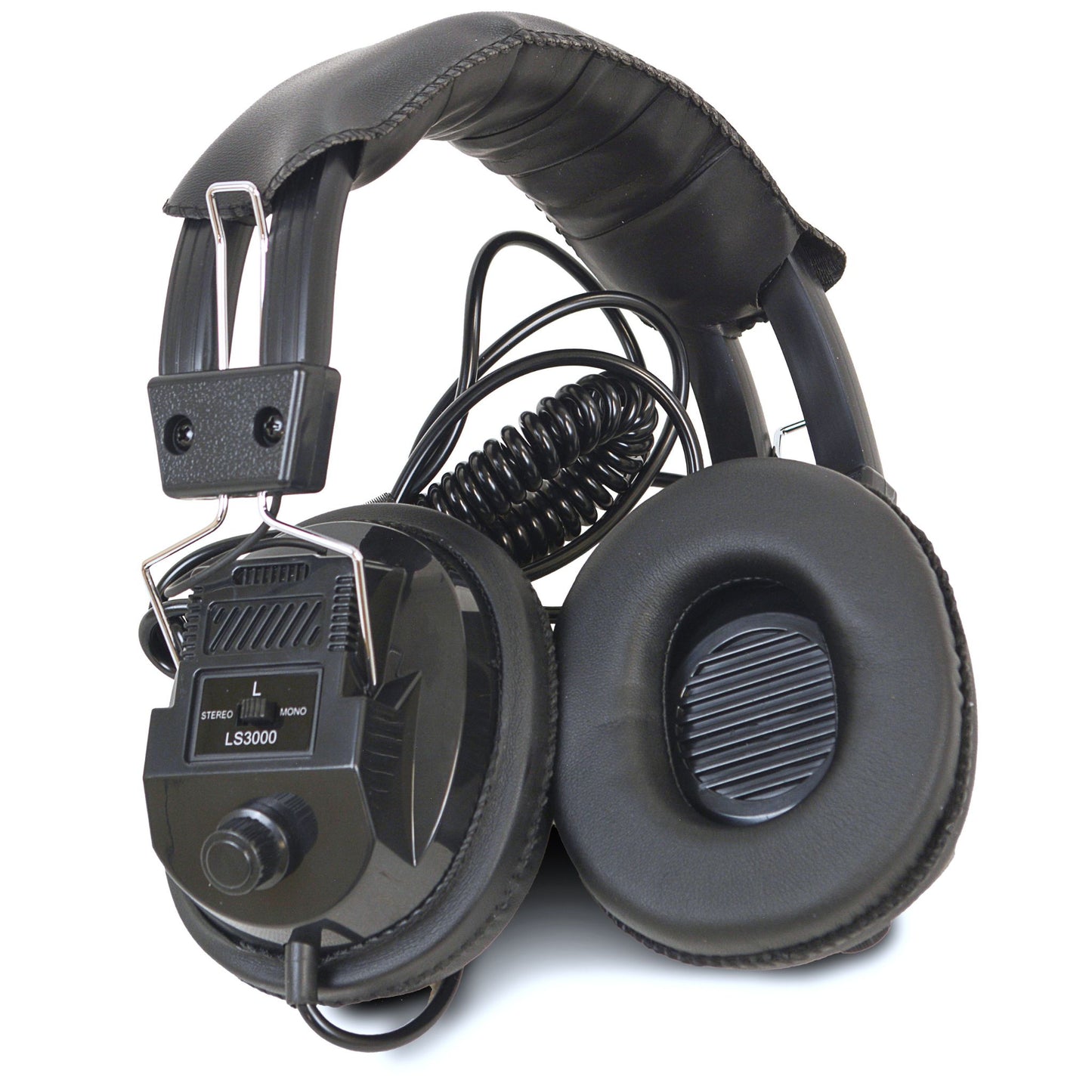 Labsonic LS3000 Stereo Headphones with switchable stereo-to-mono function, cushioned ear cups, adjustable headband, and a standard 3.5mm plug, designed for metal detecting but also suitable for other audio applications.