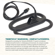 Teknetics 8COILDD-T2 8-inch DD searchcoil with enhanced target separation, increased depth detection, and waterproof design, compatible with Teknetics T2 metal detectors for improved performance in mineralized soils.