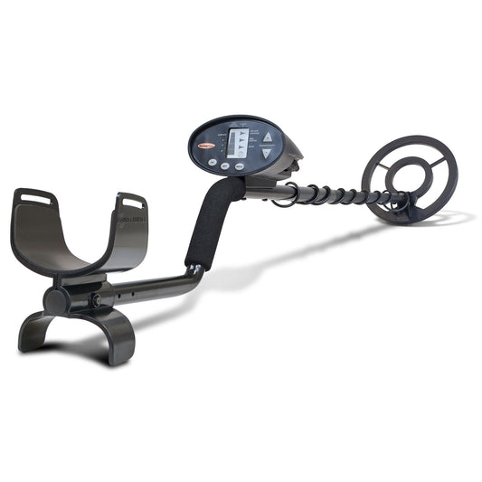 Bounty Hunter Discovery 1100 Metal Detector with an LCD display, three-tone audio ID, automatic ground balance, and a waterproof 7-inch searchcoil, designed for beginner treasure hunters.