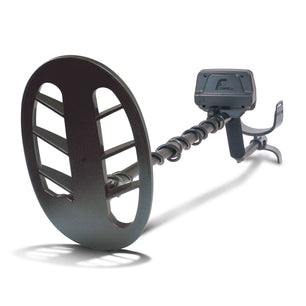 Fisher F44 Metal Detector with a weatherproof design, 11-inch DD searchcoil, digital target ID, adjustable iron audio, and five search modes, optimized for enhanced depth and target separation in coin, relic, and jewelry hunting.