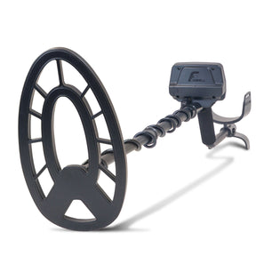 Fisher F44 Metal Detector with a weatherproof design, 11-inch teardrop searchcoil, digital target ID, adjustable iron audio, and five search modes, ideal for coin, relic, and jewelry hunting in various terrains.