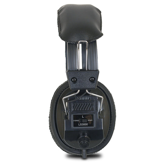 Labsonic LS3000 Stereo Headphones with switchable stereo-to-mono function, cushioned ear cups, adjustable headband, and a standard 3.5mm plug, designed for metal detecting but also suitable for other audio applications.