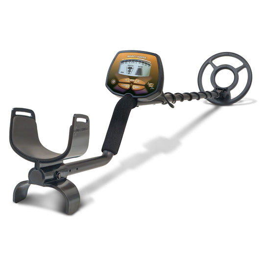 Bounty Hunter Lone Star Pro Metal Detector with an LCD display, digital target ID, adjustable sensitivity, three search modes, and an 8-inch waterproof searchcoil, ideal for coin, relic, and treasure hunting.