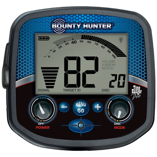 Bounty Hunter Time Ranger Pro Metal Detector with an 11-inch DD waterproof searchcoil, digital target ID, iron audio, ground grab, and multiple search modes, designed for advanced coin, relic, and treasure hunting.